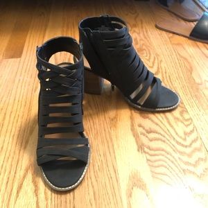 Strappy Booties. Black suede. Size 8.5 wide